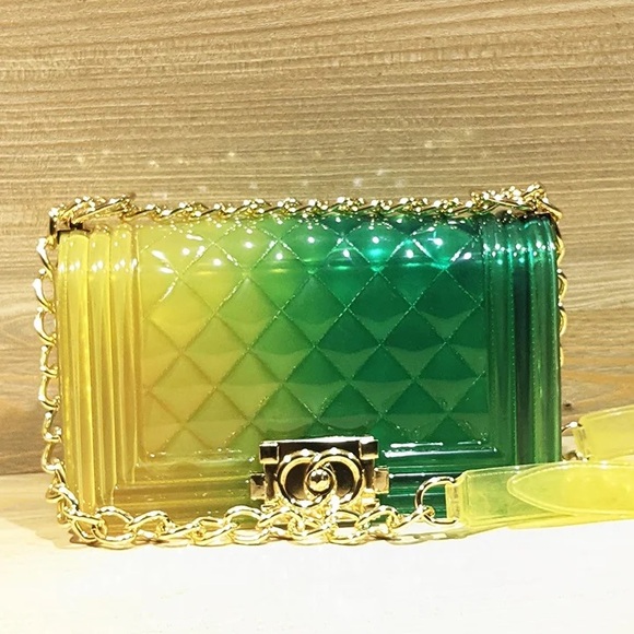 Calessa Quilted Green and Yellow Crossbody Bag with Gradient Effect - Picture 1 of 6